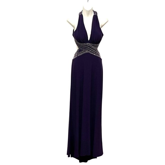 Betsy & Adam Purple Metallic Halter Formal Evening Dress Gown Women's Size 0 - Picture 2 of 15